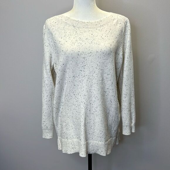 Loft Flecked Boatneck Tunic Sweater / Cream with dark speckles / XL Petite - Picture 3 of 9